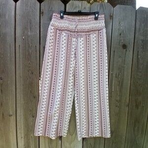 SHEIN CURVE PANTS WOMENS SZ 1XL FLORAL STRIPED WOVEN FABRIC DRAWSTRING WAIST